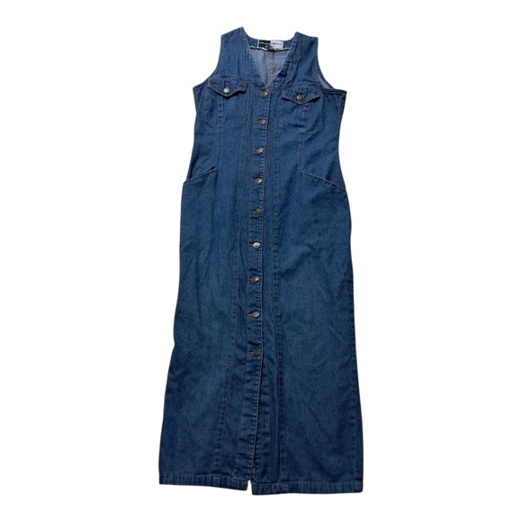 VTG Williwear Sport Denim Dress Women's 6 Blue Maxi Sleeveless Button Up Pockets - Picture 1 of 10